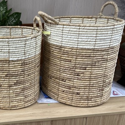 Two-Tone Round Seagrass Storage Baskets