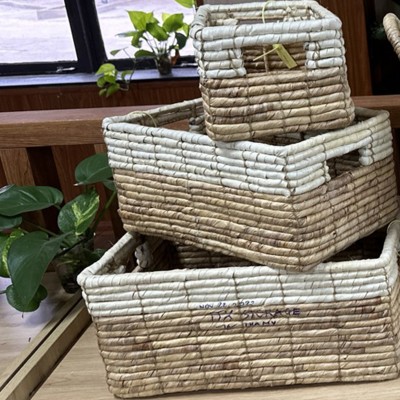 Two-Tone Rectangular Seagrass Organizer Baskets