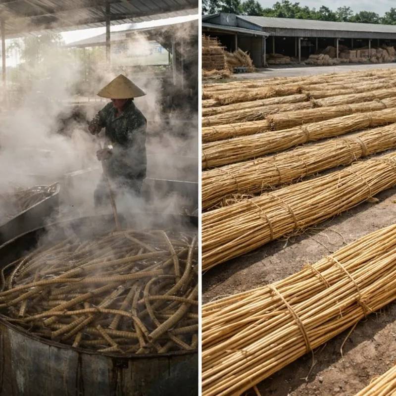 Traditional oil boiling process for natural rattan preservation