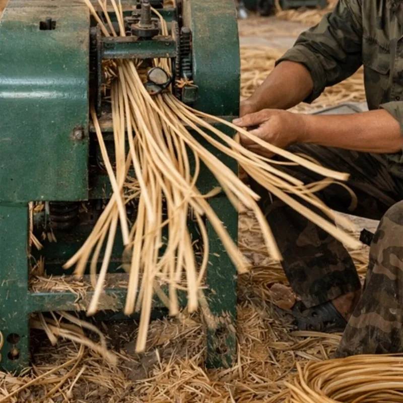 Splitting rattan into specific core and peel diameters